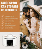 Hat Box, Travel Hat Storage Box, Foldable Space-saving Hats Boxes Organizer for Men & Women Storage, Stackable Hats Carrier Case for Round Brim, Cowboy, Panama, Tweed Caps - White
