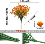 20 Bundles Artificial Flowers for Outdoors Spring Summer Decor-UV Resistant Fake Mums Faux Plants Plastic Flowers Greenery for Home Porch Gardens Fireplace Patio Indoor Outsides Decor(Orange Red)
