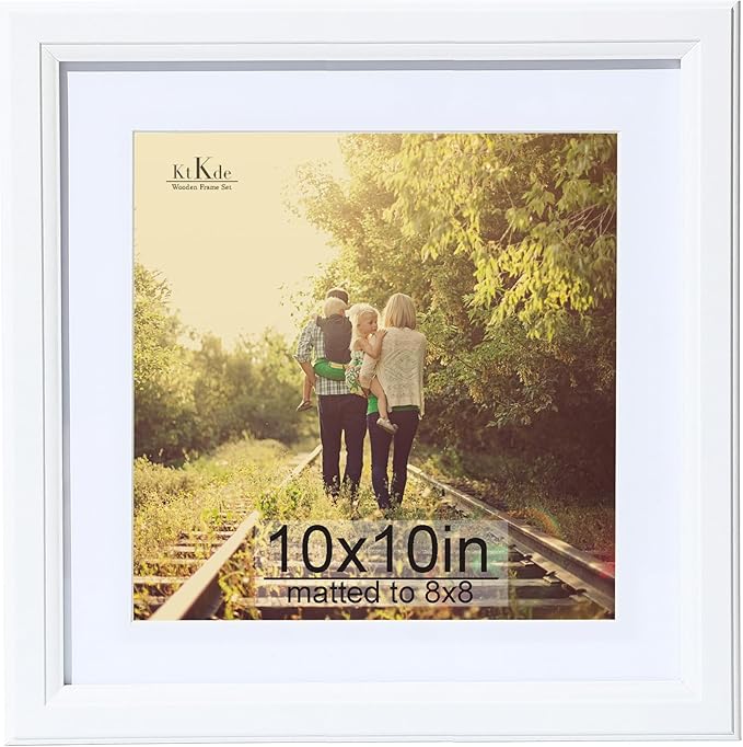 KTKDE 10x10 Picture Frame, Display 8x8 With Mat or 10x10 Without, Tempered Glass Wooden Square Photo Frame for White Frame, Wall Gallery Poster Frame best gift