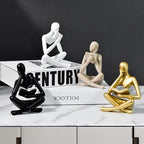 Gold Reading Women Statue, Thinker Sculptures, Abstract Art Ornament, Modern Aesthetic Figurine Decoration, Suitable for Home Living Room Bedroom Office Shelf Table Desk Bookshelf Decor (White Left)