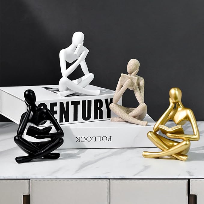 Gold Reading Women Statue, Thinker Sculptures, Abstract Art Ornament, Modern Aesthetic Figurine Decoration, Suitable for Home Living Room Bedroom Office Shelf Table Desk Bookshelf Decor (White Left)