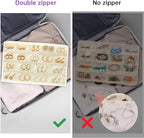 FOREGOER Hanging Jewelry Organizer with 88 Zippered Pockets, Dustproof Foldable for Travel, Accessories Organizer for Holding Jewelries Earring Organizers and Storage (Beige)