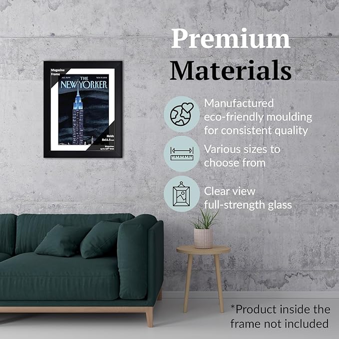 Creative Picture Frames 8 x 11.5 Magazine Frame with Full-Strength Glass, Holds Up To A 1/8" Thick Media with Installed Hangers for Easy Mounting, 11x14 Black Frame with White Mat