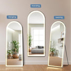DUMOS Arched Full Length Mirror with Light, 26"x70" LED Floor Standing Mirror with 3 Color Lights & Wall Mounted for Bedroom, Dressing Room, Living Room, Bathroom
