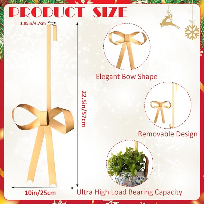 Blulu 22.5 Inch Valentine's Day Wreath Door Hanger Metal Bow Hanging Hook Front Door Metal Hanging Hook Decorative Adjustable for Valentine's Day Holiday Home Window Decor