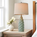 USumkky Ceramic Table Lamps Set of 2, 23.75" Modern Farmhouse Bedside Lamp - Green Nightstand Lamps for Bedroom, Boho Living Room End Tables, Small Office Desk Lamp Decor
