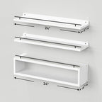 WOPITUES Floating Shelves for Wall 24 inch with Cube Shelf, Wall Shelves with Metal Rail for Bathroom Decor, Bathroom Organizers and Storage, Over Toilet Shelves, Toilet Paper-White