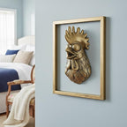 Newinhome Animal Heads Wall Decor (Includes Metal Frame) Resin Animals Sculptures Head Wall Hanging Decoration Gold vintage Wall Sculpture for Living Room Bedroom Office(Rooster)