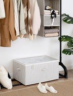 StorageWorks Shoe Organizer for Closet, Fits up to 24 Pairs, Shoe Cubby Storage Containers with Adjustable Dividers and Clear Cover, Gray and White Stripes
