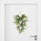 Artificial Flower Teardrop Swag Wreath Hanging Garland Welcome Sign 20inch Long for Farmhouse Decor Accessory Versatile