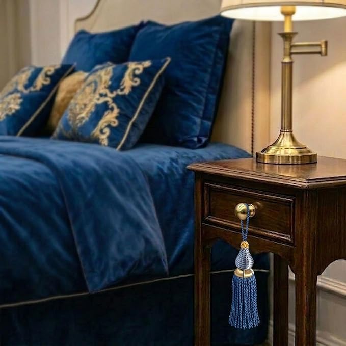 Luxury Tassels for Curtains and Furniture Knobs, 2 Pack - 8.4" Elegant Rayon Decorative Tassel, Silky Tassel Pendant for Cabinet Handles, Home Decor Accents (Khaki)