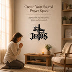 Jesus Wall Art Cross Wall Decor with Crown of Thorns - Metal Christian Wall Art "The Way The Truth The Life" Sign, Black Iron Religious Wall Art & Christian Wall Decor for Home Living Room Church(15.7"L x 15.2"W)