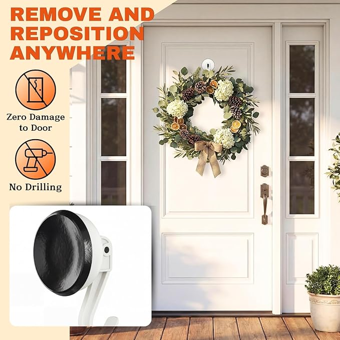 Ofiray-home Wreath Hangers, 4 Pack Heavy Duty Wreath Hangers for Front Doors/Windows/Over Door, No Drill & Reusable Suction Cup Hooks for Bedroom, RV, Bathroom and Home Storage Hooks(White)