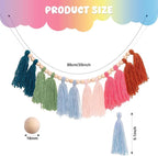 Boho Tassel Garland Yarn Bunting Banner with Wood Bead for Kids Nursery Room Bedroom Wall Hanging Decor Birthday Party Baby Shower Wedding Decor