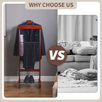 Wooden Suit Valet Stand, with Wheels mobile Floor Standing Suit Coat Stand With Contour Hanger Trouser Bar And Top Storage Tray, Freestanding Valet Stand for Men Women Office Living Room Wine red