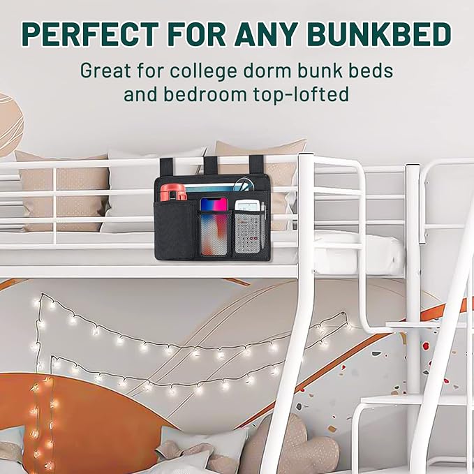 AKAYOK Bedside Caddy Organizer - Bed Organizer Caddy for Remotes Control Phone Glasses Magazines Tablets Accessories - Wheelchair Bag for Hospital Home Office Dorm Room (4 pocket)