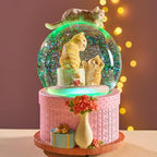 LOVE FOR YOU Gift Wrapped Music Box Cat Lovers Flower Basket Musical Snow Globe Decoration for Girls and Women Kids Niece Sister Daughter Mom Granddaughter Grandma Christmas Birthday Present