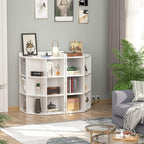 Aheaplus Corner Cabinet, White Corner Storage with USB Ports and Outlets, Corners Cube Toy Storage for Small Space, Wooden Cubby Corner Bookshelf with 9 Cubes for Bedroom, Living Room, Office, White