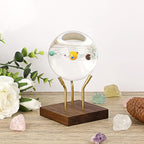 Hipiwe Gold Metal Arm Display Stand Decorative Ball Stand Easel with Wooden Base Rock Display Stand for Sphere Crystal Ball Eggs Mineral Geodes Rock Seashell, X- Large