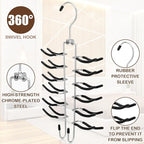 Kathfly 3 Pcs Swivel Tie and Belt Hanger for Closet with 26 Metal Hooks, Necktie Organizer for Men, Large Capacity Tie and Belt Chrome Hanger， 360 Degree Swivel Space Saving Organizer, Black