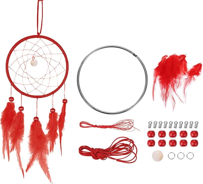 PATIKIL DIY Dream Catcher Kit, Making Dream Catcher Supplies Wall Hanging Handmade Dream Catcher Kits for Beginner Style 3, Red