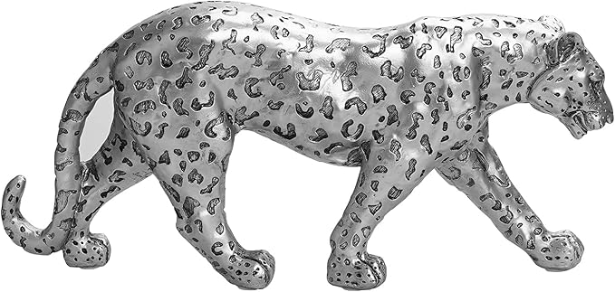 Cheetah Statue Home Decor Leopard Sculpture Resin Sitting Cheetah Figurine Desktop Table Top Ornament Decoration for Home Office-Gold Or Silver (Walking-Silver)