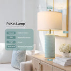 PoKat 23" Light Blue Table Lamps Set of 2, Modern Bedside Lamps for Bedroom, Coastal Ceramic End Table Lamps for Living Room, Ocean Nightstand New Home Decor Lamps