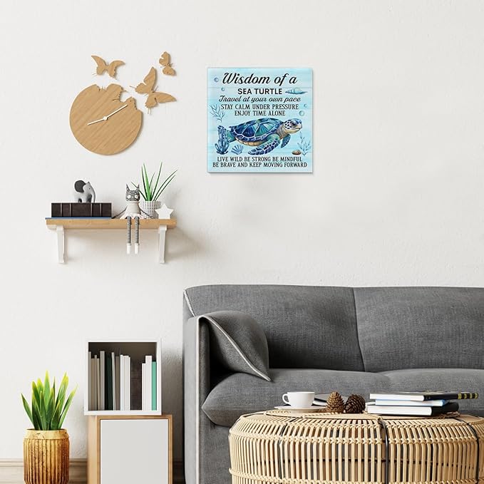 Sea Turtle Wall Art Decor Inspirational Wall Decor Posters Beach Themed Decoration for Bathroom Bedroom Living Room Home Office, Sea Turtle Gifts for Turtles Lovers (8 X 8 Inches, Framed)