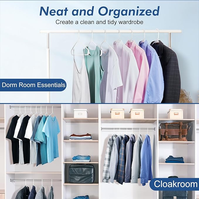 HOUSE DAY White Plastic Hangers 30 Pack, Plastic Clothes Hangers with Built-in Strap Hooks, Space Saving Slim Hanger for Closet Organizers and Storage, Durable Clothing Hanger for Shirts Blouses Tops