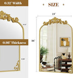 VooBang 24x36 inch Vintage Arched Bathroom Mirror - Gorgeous Wall Vanity Mirror with Beautiful Retro Top and Bottom Engraving Process Frame for Entryway Hallway Living Room, Gold