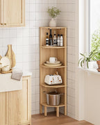 Corner Shelf, 5 Tier Corner Bookshelf, Display Corner Shelf Stand with Storage Rack, Wall Corner Bookshelf for Living Room, Bedroom, Office, Oak