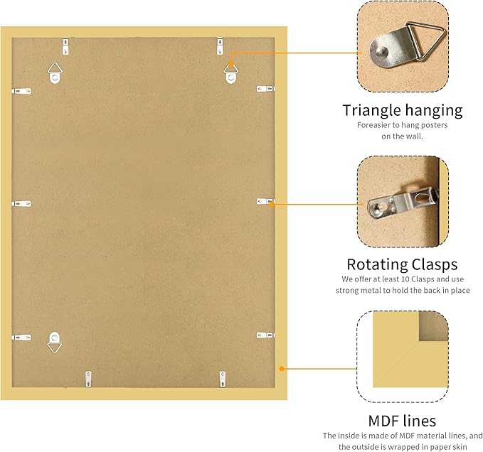 18x24 Picture Frame Gold Set of 3, Display Pictures 16x20 with Mat or 18 x 24 Without Mat, Poster Frames 18x24 for Wall Hanging Horizontal and Vertical