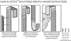 Haute Decor Hook & Lattice Metal Adjustable Length Over The Door Wreath Hanger, Matte Black (1 Pack) - Strong Unique Modern Design, Holds 20 Pounds