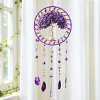 Tree Life Dream Catcher and Sun Catcher, Handmade Healing Crystal Boho Window Hanging for Home Decor, Rainbow Maker Wall Decor, for Women, Housewarming (Purple)