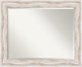 Amanti Art White Wall Mirror 27x33 Alexandria White Wash Rectangle Bathroom Mirror for Wall Decor Living Room, Large Cottage Wood Frame, Hangs Horizonally and Vertically, Bathroom Decor, Beveled Edge