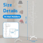Montex Freestanding Hat Rack Stand, Metal Hat Organizer Rack with 14 Customisable Circular Hooks, Hats Tree Stand Floor Standing Hat Display, White