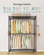 SONGMICS Heavy-Duty Rolling Clothes Rack, Garment Rack, Portable Closet on Wheels, with Adjustable Mesh Shelves and Hanging Rails, Hooks, 15.8 x 43.3 x 78.3 Inches, Ink Black ULGR417BH01