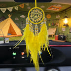 Small Dream Catcher for Car Handmade Boho Hanging Decor for Car Interior Rear View Mirror Feathers Dream Catchers Charms Ornament(Yellow)