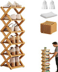 The 6-Tier No-Assembly Bamboo Rack, Bamboo Shoe Rack, Foldable Shoe Rack, Space Saving Collapsible Shelves for Entryway, Closet, Bathroom, Bamboo Shoe Rack, Foldable Shoe Rack (Wood, 6Tier)