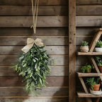 24 Inch Artificial Teardrop Swag Olive Wreath with Bow, Hanging Green Leaves Teardrop Door Wreath with Fruits, Faux Spring Greenery Wreath for Front Door Wall Farmhouse Decor