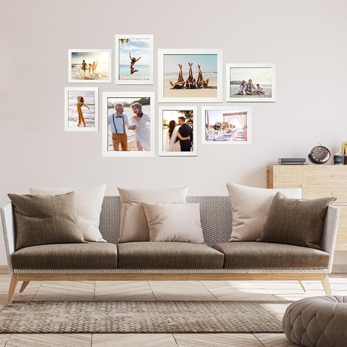 8x10 Picture Frame Set of 3, Made of Real Glass for 8x10 White Composite Wood Frames, Wall and Tabletop Display Photo Frame for Gallery Family Wedding Memorial Pic Frame Best Gift