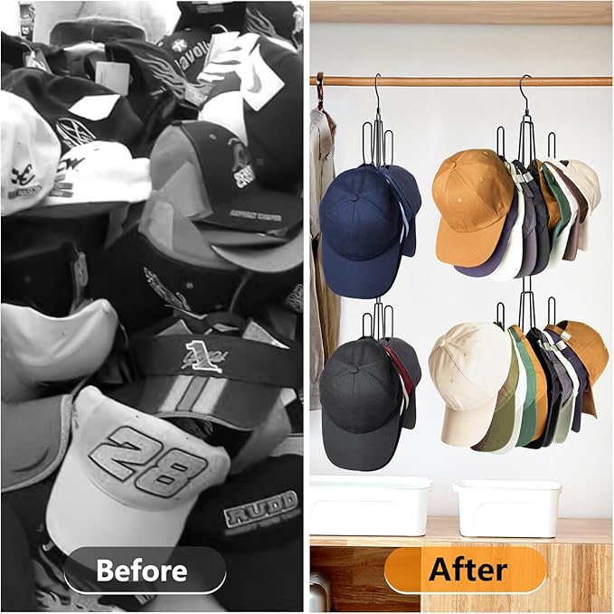 Hat Hangers for Closet, Stainless Steel Hat Organizer, Hat Racks for Baseball Caps, Cap Organizer for Baseball Caps, 2 Pack