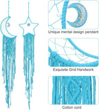 PATIKIL Moon Star Dream Catcher Decor, 39" Boho Dream Catcher Macrame Woven Wall Hanging for Home Decor Bedroom Accessories Cafes Wedding Decoration, Blue
