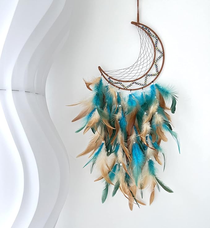 Green Dream Catchers, Large Moon Dream Catcher for Bedroom, Perfect Handmade Dream Catchers Wall Decor Hanging Ornament Art Craft Gift(Green Moon)