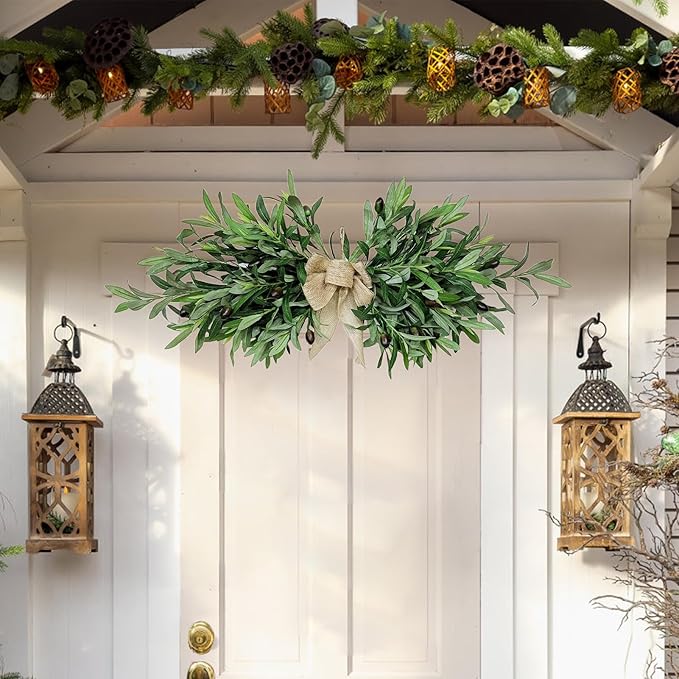 Artificial Olive Swag, Floral Swag with Green Leaves and Olive Fruit, Fake Olive Leaves Decorative Swag