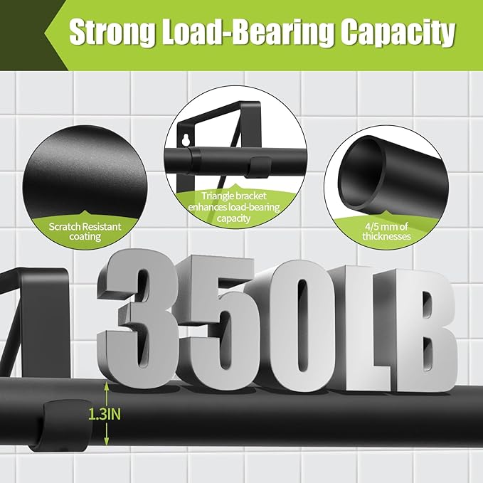 Closet Rod, 17 to 51 Inch Clothes Rods 1.3 Inches Heavy Duty Adjustable Closet Pole for Hanging Clothes and Heavy Duty Hanging Clothes Rod Bracket Closet Pole Support (Black)