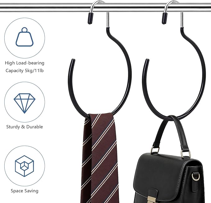 20 Pack Scarf Ring Hangers, Non-Snag Belt Hanger for Closet, Non-Slip Closet Organizer Accessory Holders for Ties Scarves Belts Tank Tops Pashminas (Black)
