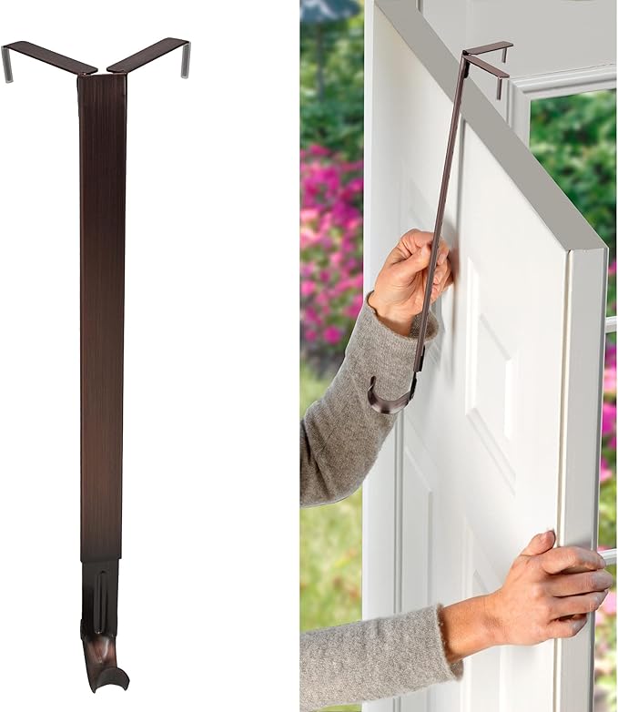 Haute Decor Adapt Adjustable Wreath Hanger, Top & Length Adjustable - Oil-Rubbed Bronze - Strong Metal Wreath Holder for Thick or Thin Doors