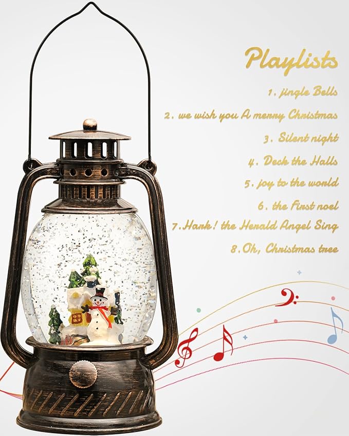 Christmas Decorations Snowman Snow Globes Musical Light Up 6H Time Glitter Globe Village Christmas Snow Globes Snowman Decor Gifts