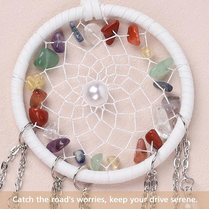 Pretty Jolly Crystal Stone Small Dream Catchers Rainbow Feathers Mini Dreamcatchers with Beads for Cars Rear View Mirror Hanging Decoration Good Luck Travel Charm Bedroom Ornaments for Women Girls